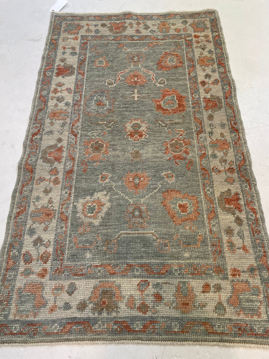 Hand-Knotted Wool Rug Turkish Oushak 2'11" x 5'
