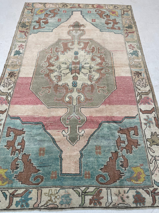 Hand-Knotted Wool Rug Turkish Oushak 3'5" x 6'8"