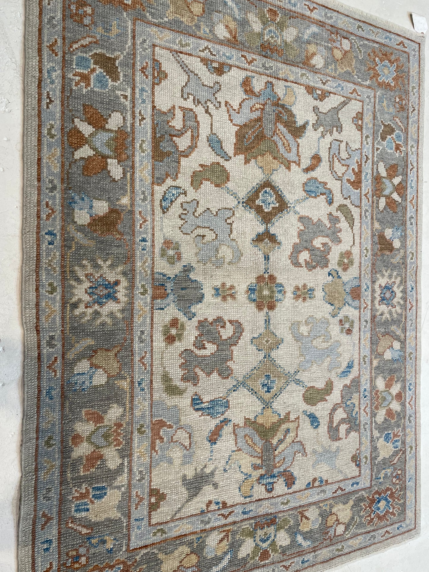 Hand-Knotted Wool Rug Turkish Oushak 4'2" x 5'9"