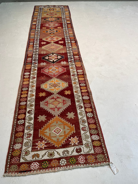 Hand-Knotted Wool Runner Turkish Oushak 2'11" x 12'11"