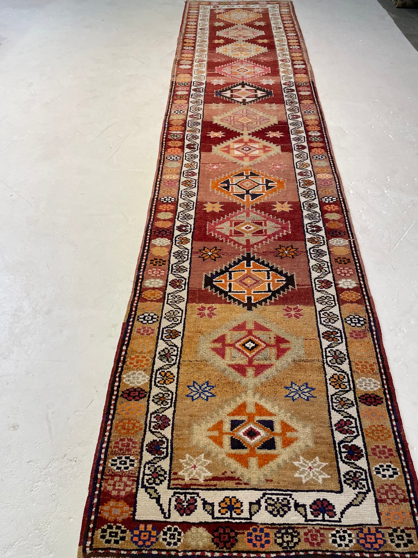 Hand-Knotted Wool Runner Turkish Oushak 2'11" x 12'11"