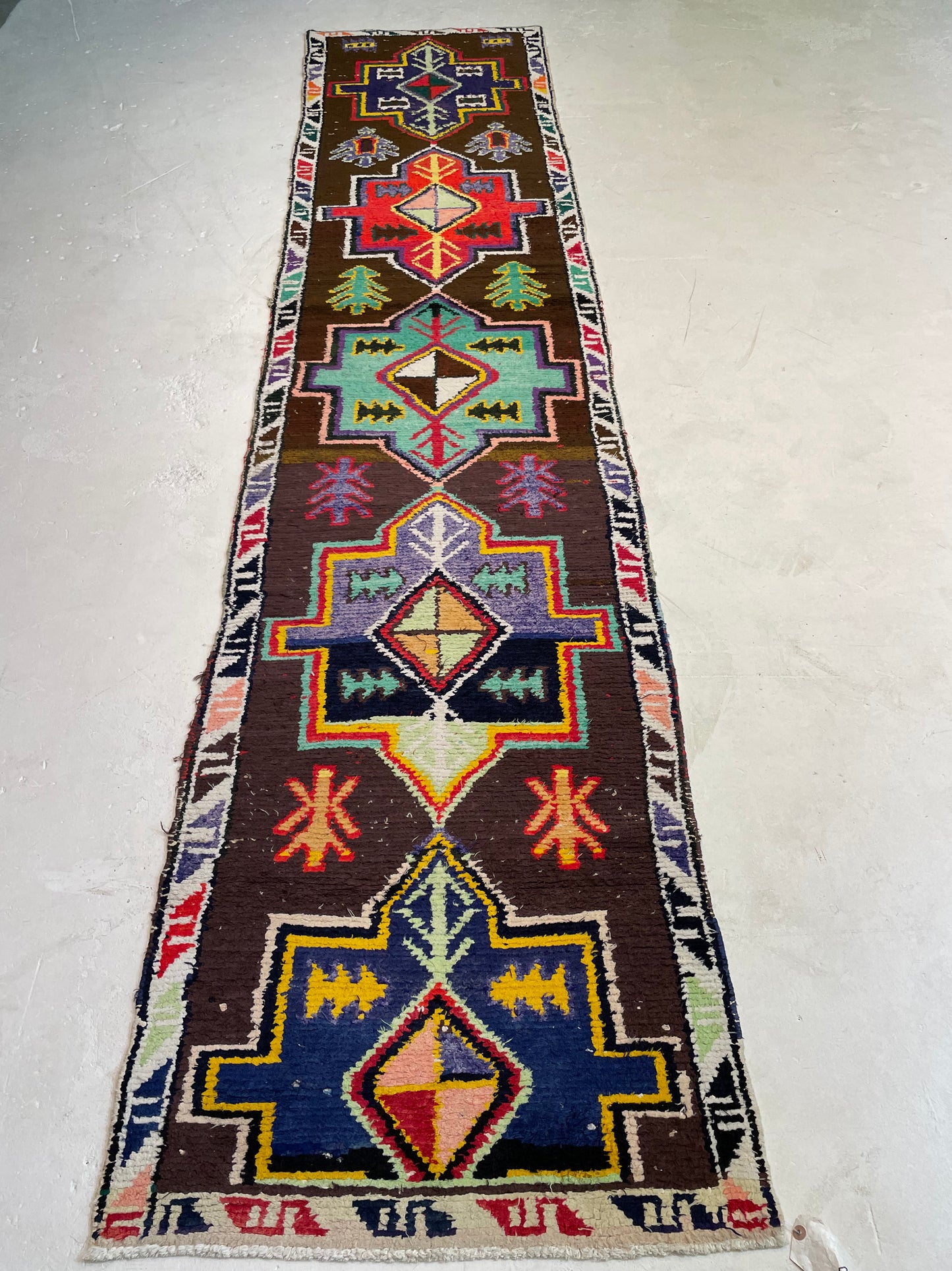 Hand-Knotted Wool Runner Turkish Oushak 2'5" x 11'1"