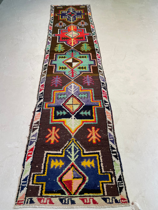 Hand-Knotted Wool Runner Turkish Oushak 2'5" x 11'1"