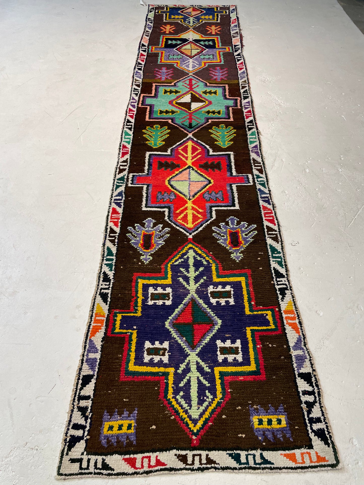 Hand-Knotted Wool Runner Turkish Oushak 2'5" x 11'1"