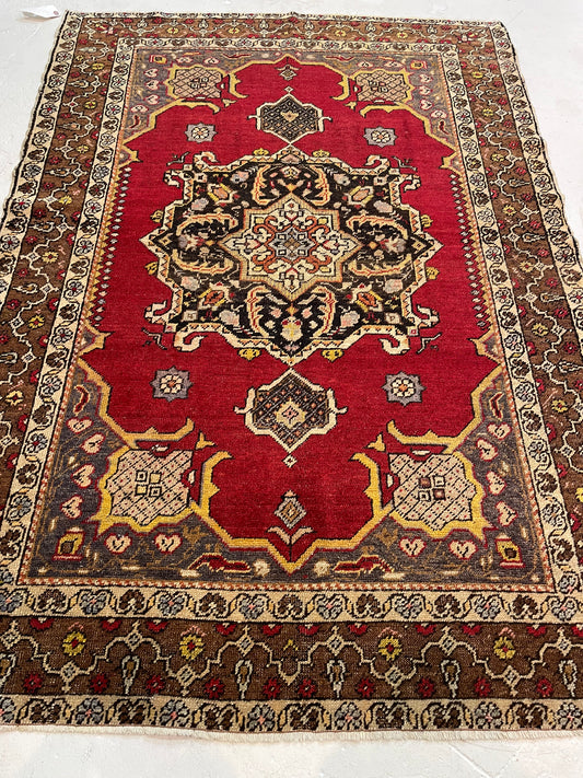 Hand-Knotted Wool Rug Turkish Oushak 4'1" x 5'9"