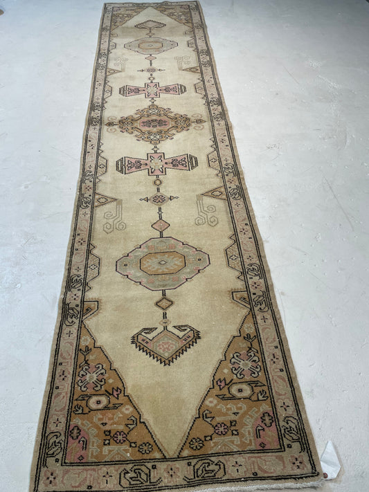 Hand-Knotted Wool Runner Turkish Oushak 2'8" x 11'5"