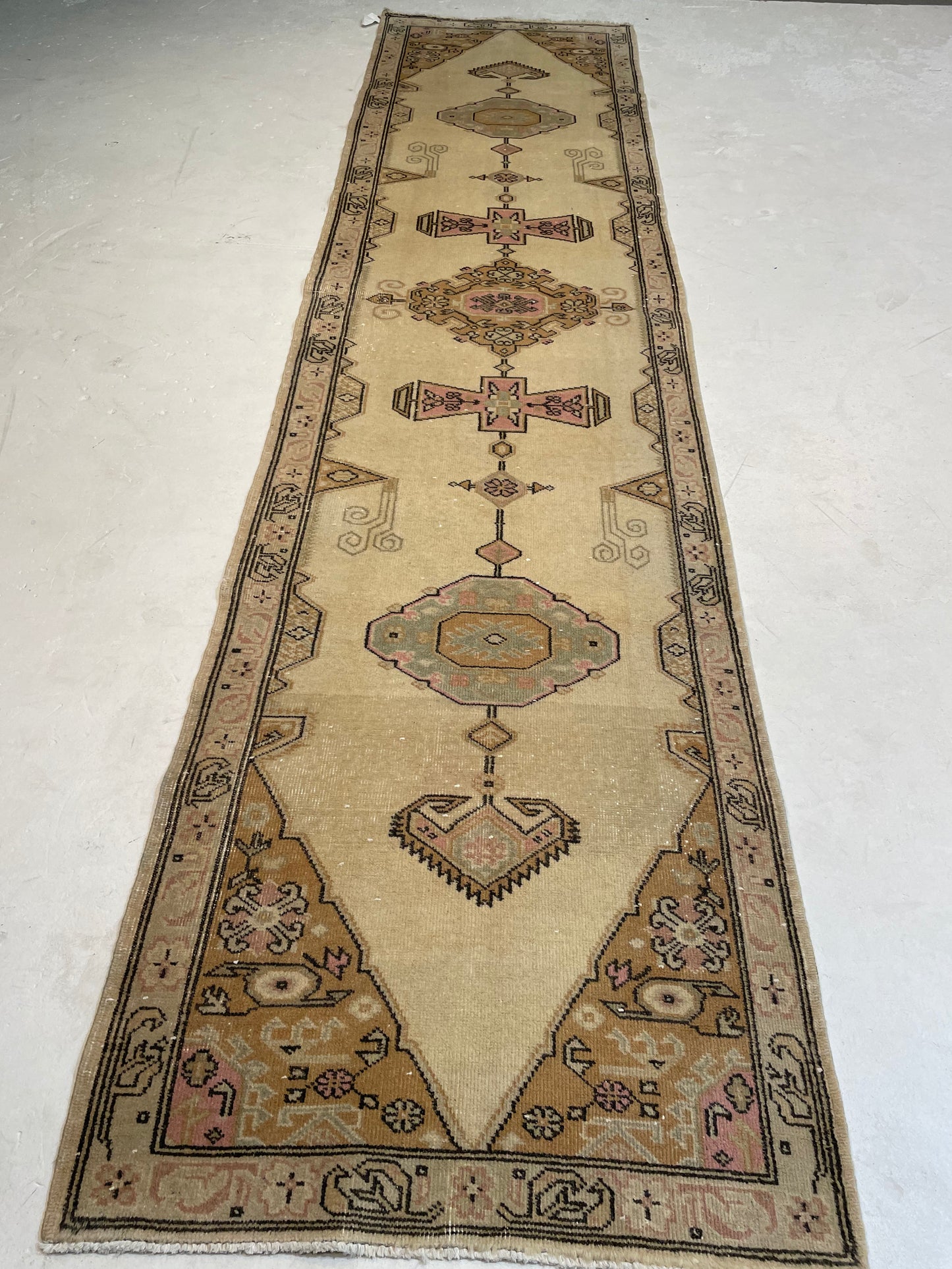Hand-Knotted Wool Runner Turkish Oushak 2'8" x 11'5"