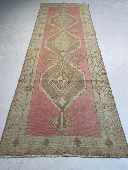 Hand-Knotted Wool Runner Turkish Oushak 3'8" x 10'11"
