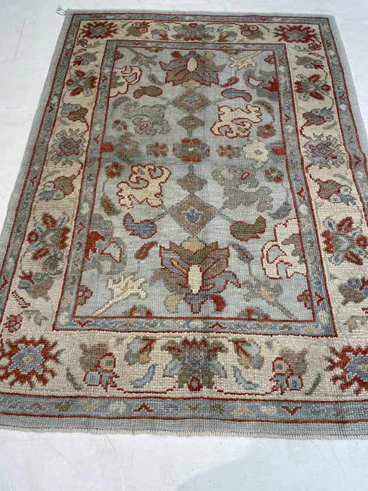 Hand-Knotted Wool Rug Turkish Oushak 4'4" x 6'