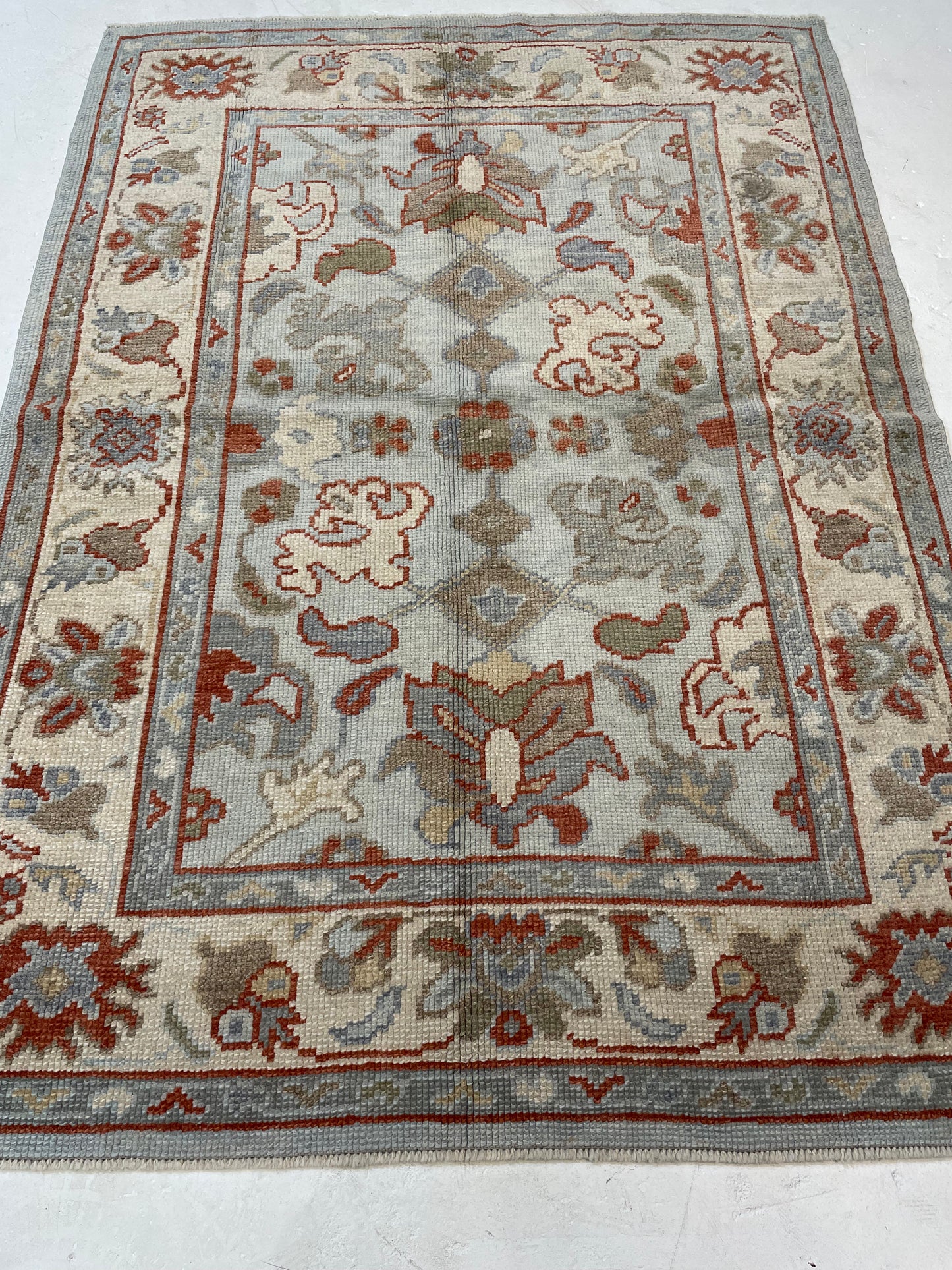 Hand-Knotted Wool Rug Turkish Oushak 4'4" x 6'