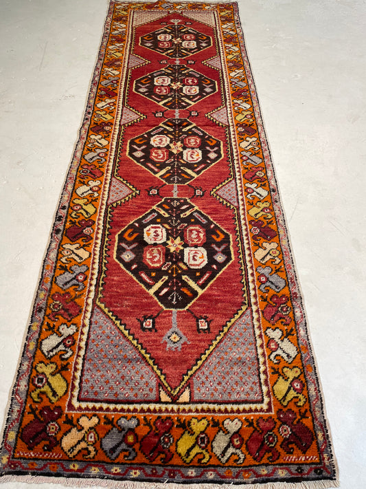 Hand-Knotted Wool Runner Turkish Oushak 3' x 9'6"