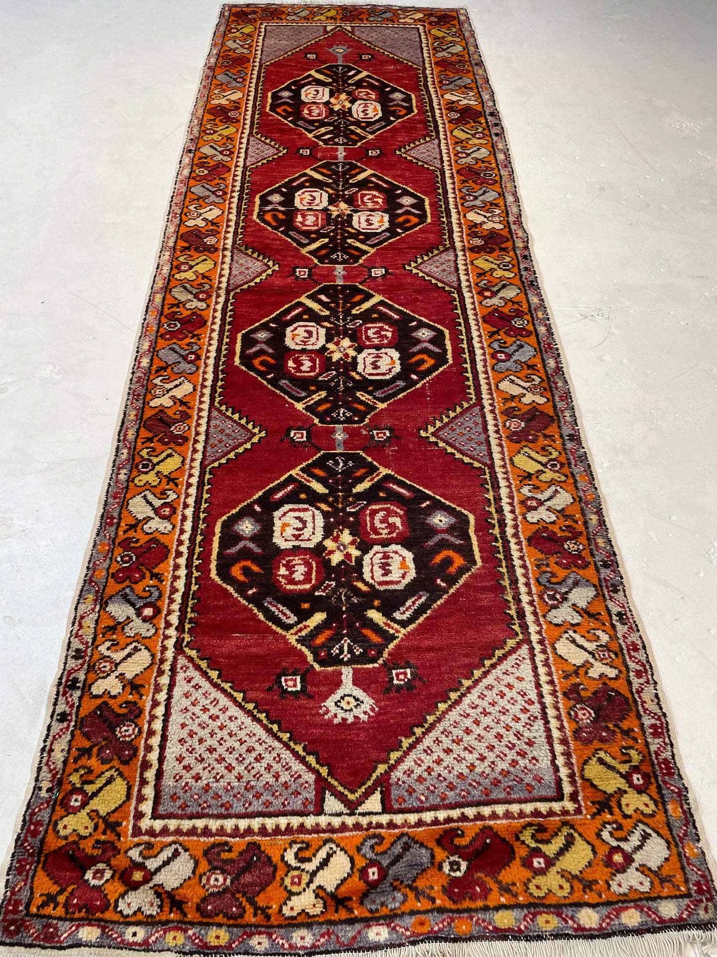 Hand-Knotted Wool Runner Turkish Oushak 3' x 9'6"