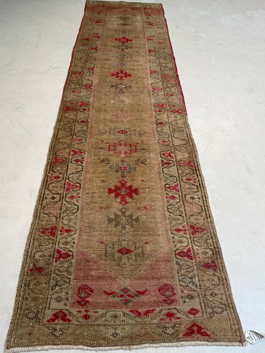 Hand-Knotted Wool Runner Turkish Oushak 2'10" x 10'9"