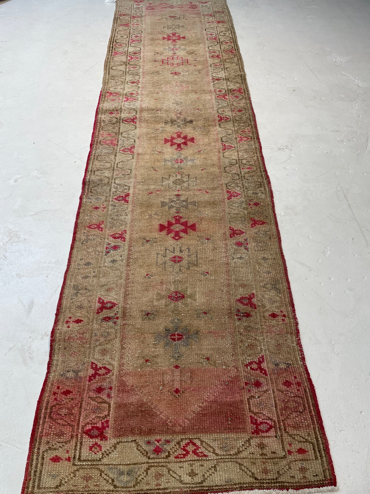 Hand-Knotted Wool Runner Turkish Oushak 2'10" x 10'9"