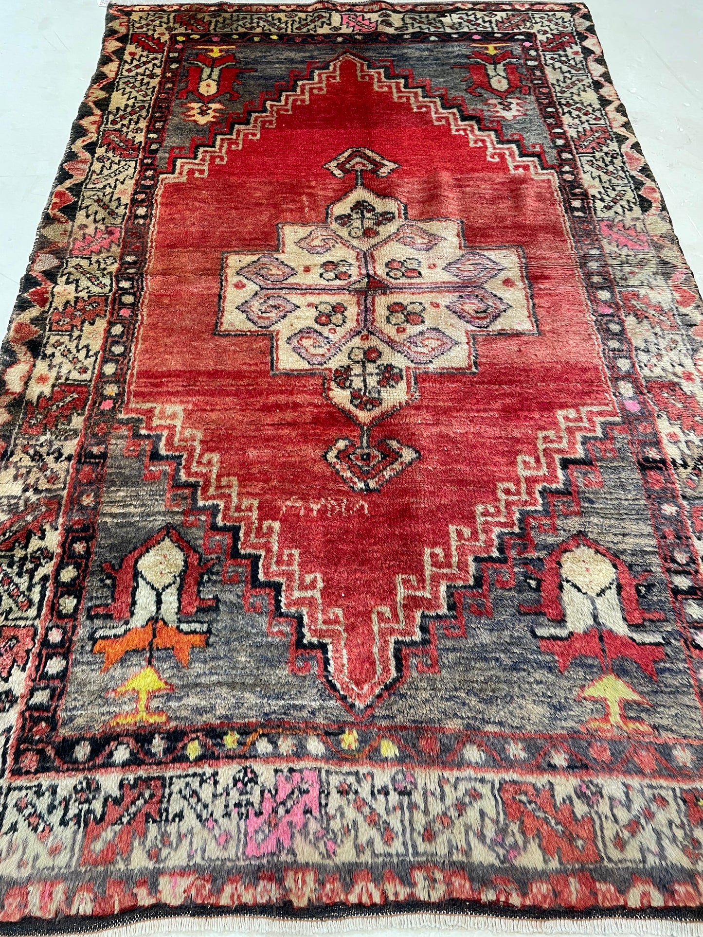 Hand-Knotted Wool Rug Turkish Oushak 4'1" x 6'7"