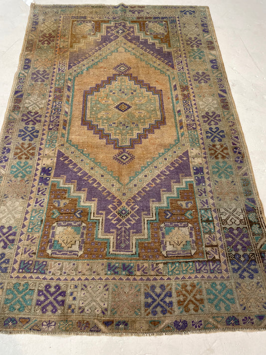 Hand-Knotted Wool Rug Turkish Oushak 3'7" x 5'9"