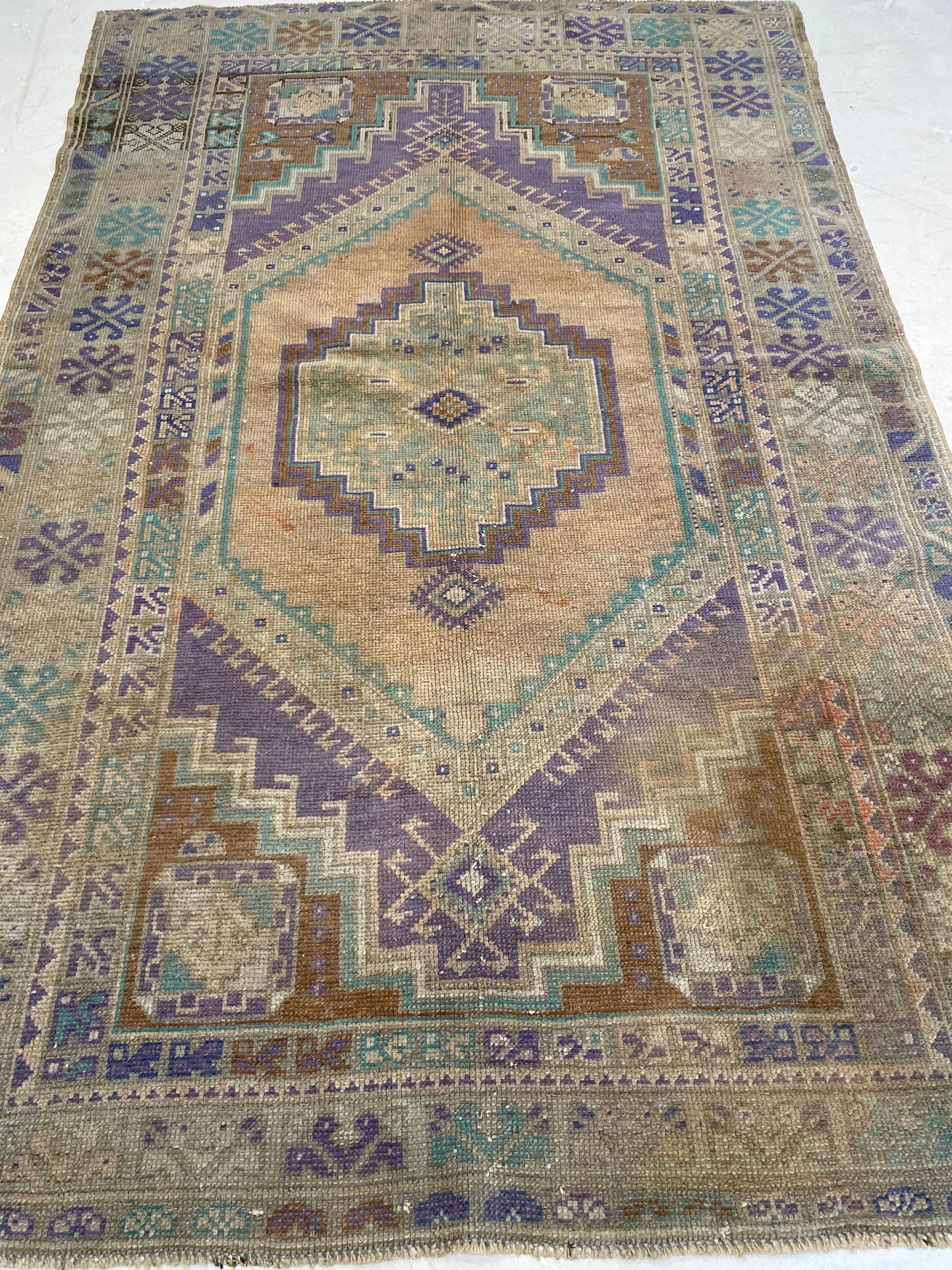 Hand-Knotted Wool Rug Turkish Oushak 3'7" x 5'9"