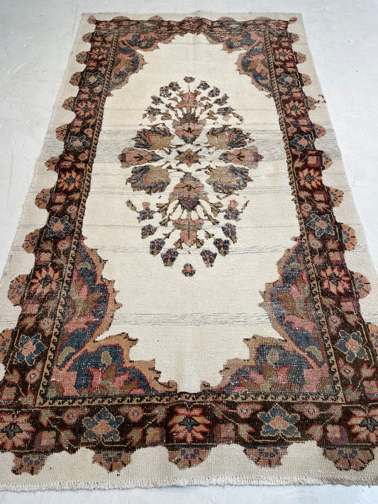 Hand-Knotted Wool Runner Turkish Oushak 4' x 7'4"