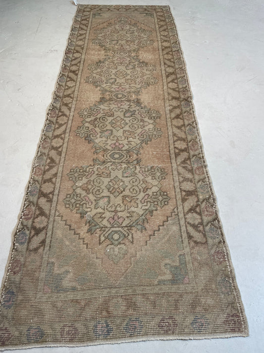 Hand-Knotted Wool Runner Turkish Oushak 3' x 9'5"