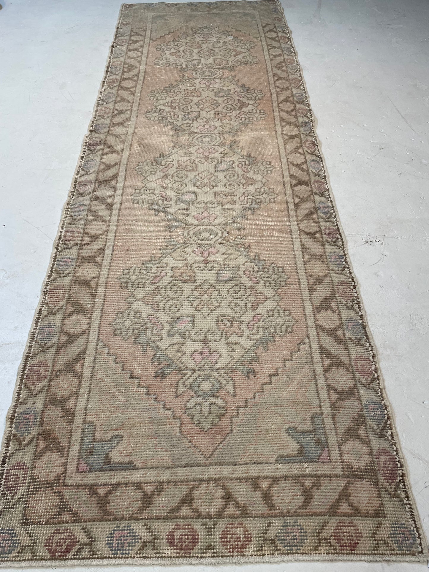 Hand-Knotted Wool Runner Turkish Oushak 3' x 9'5"