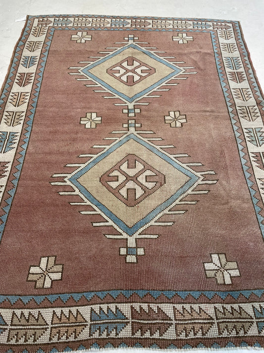 Hand-Knotted Wool Rug Turkish Oushak 4'9" x 6'3"