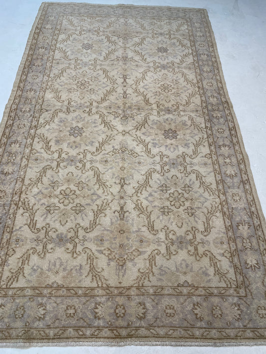 Hand-Knotted Wool Rug Turkish Oushak 3'10" x 7'