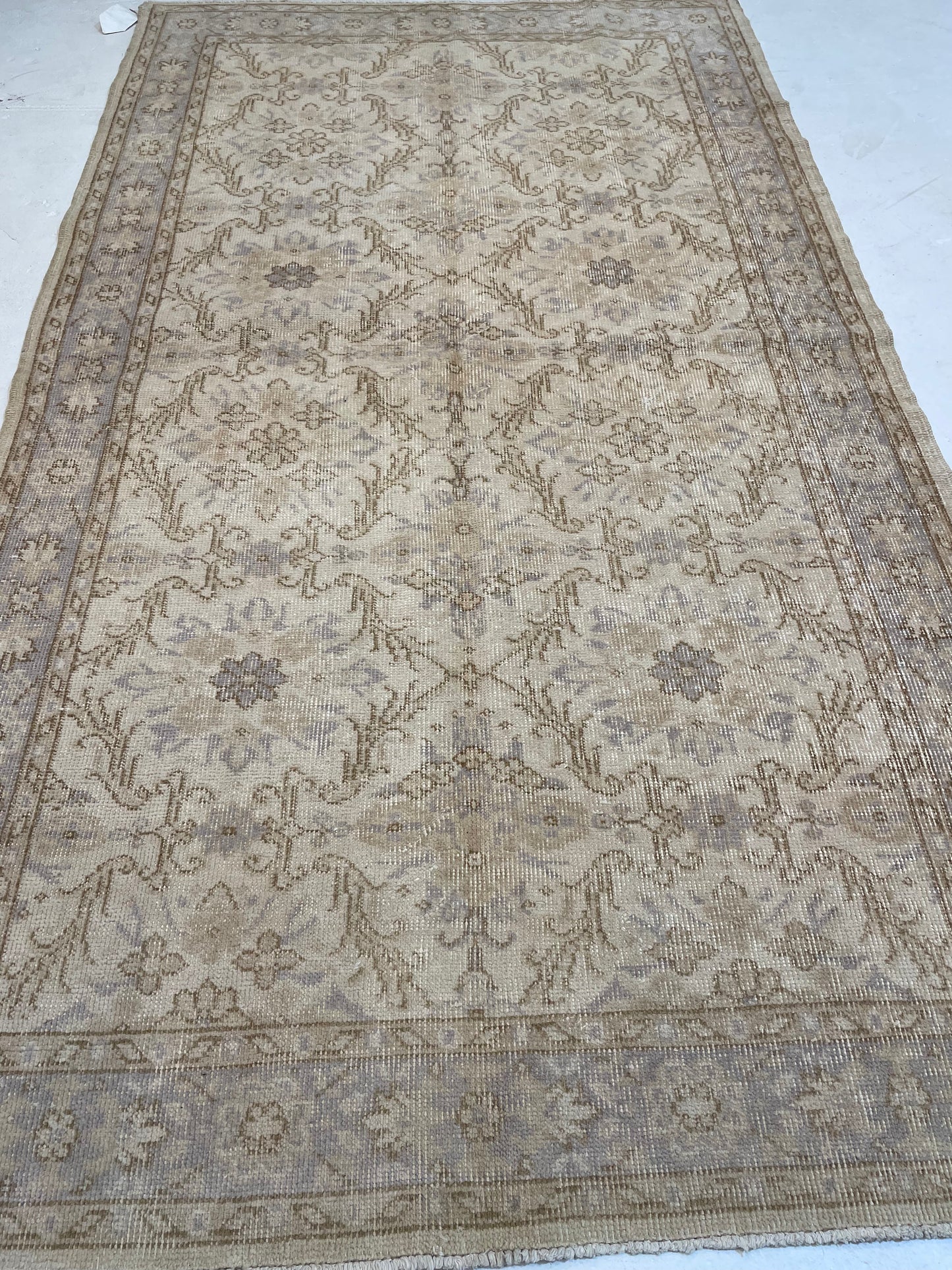 Hand-Knotted Wool Rug Turkish Oushak 3'10" x 7'