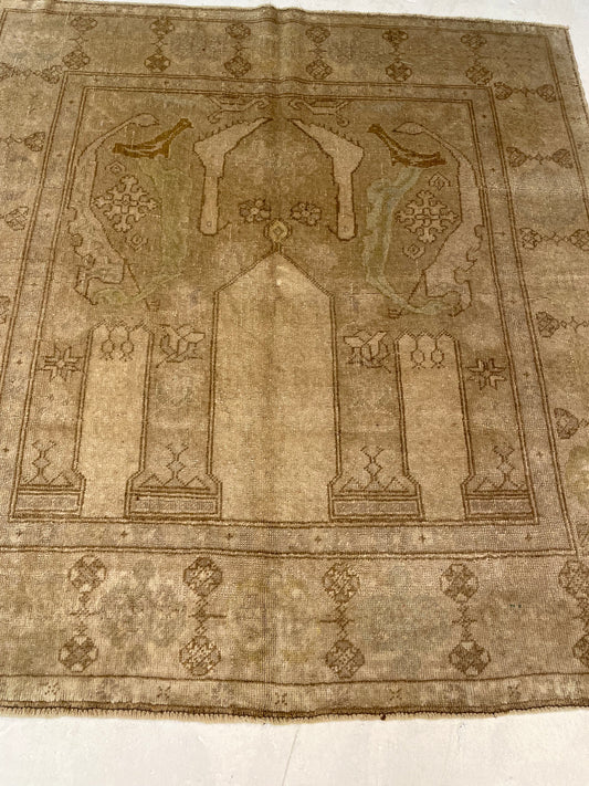 Hand-Knotted Wool Rug Turkish Oushak Square 4'2" x 4'4"