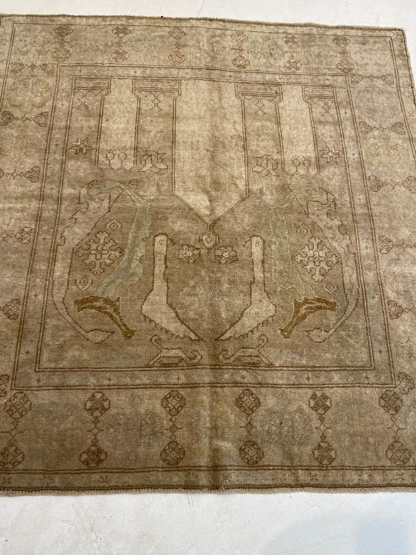 Hand-Knotted Wool Rug Turkish Oushak Square 4'2" x 4'4"