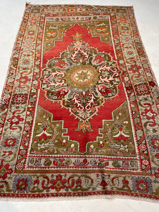 Hand-Knotted Wool Rug Turkish Oushak 4'4" x 6'10"