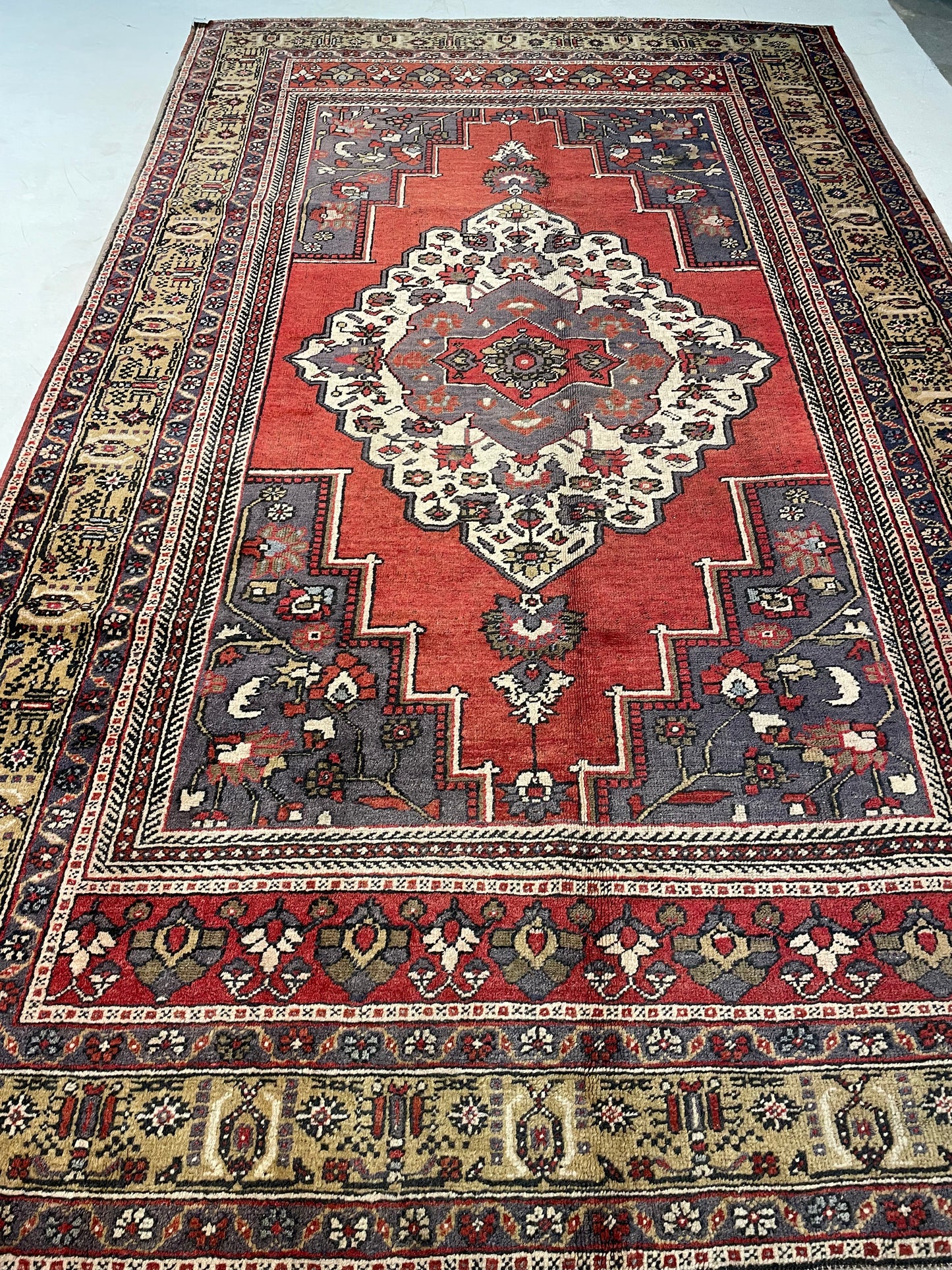 Hand-Knotted Wool Rug Turkish Oushak 6'2" x 10'