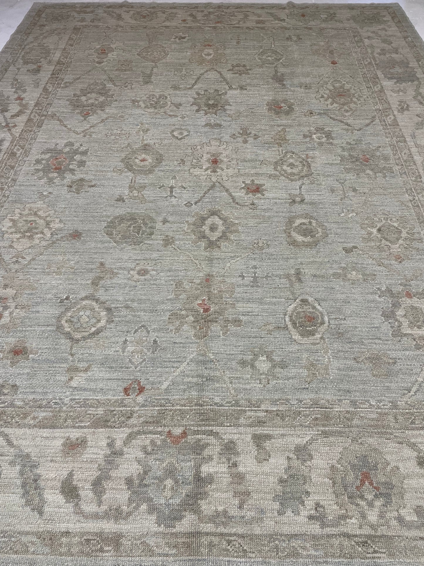 Hand-Knotted Wool Rug Turkish Oushak 9'2" x 11'10"