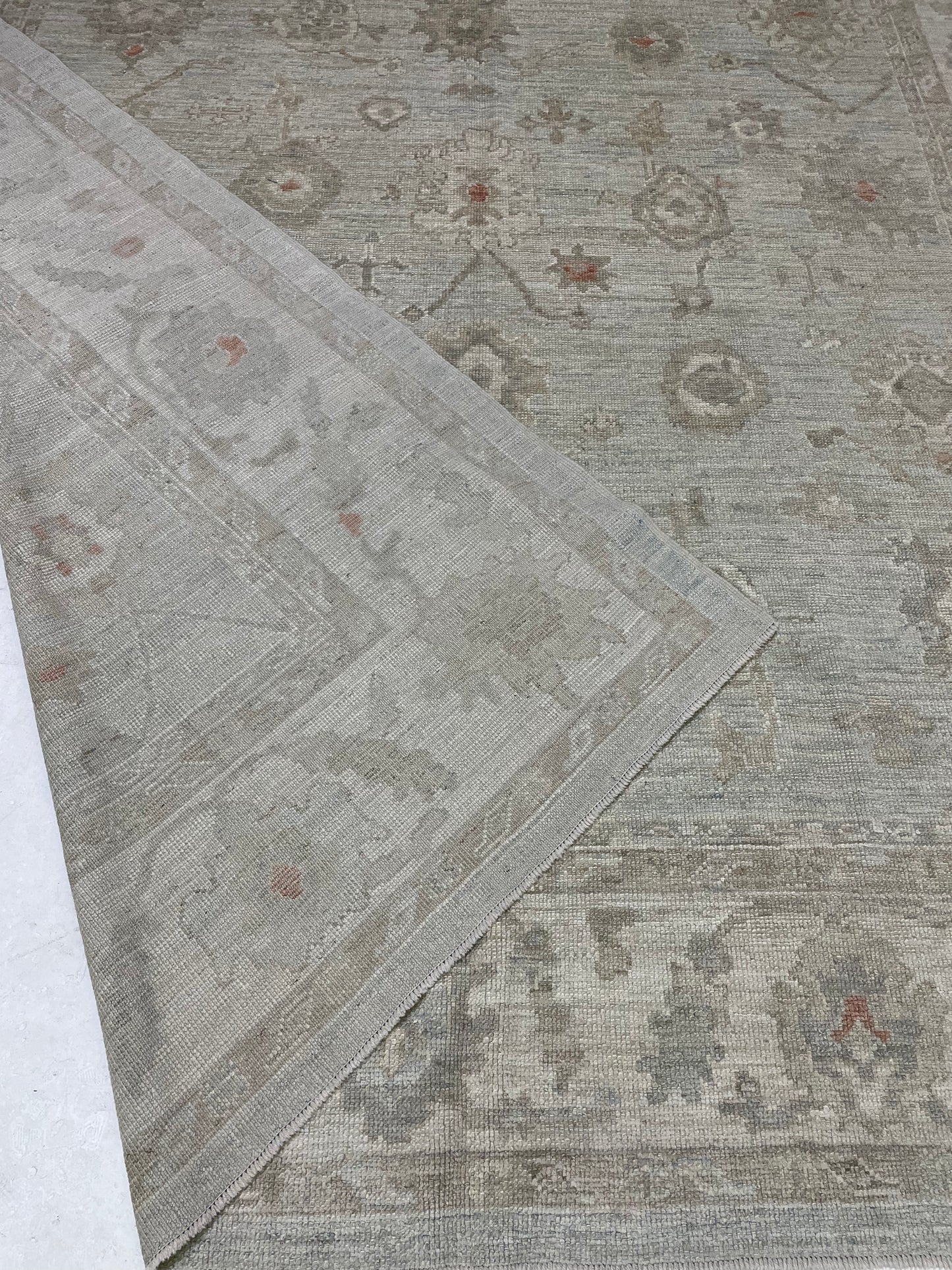 Hand-Knotted Wool Rug Turkish Oushak 9'2" x 11'10"