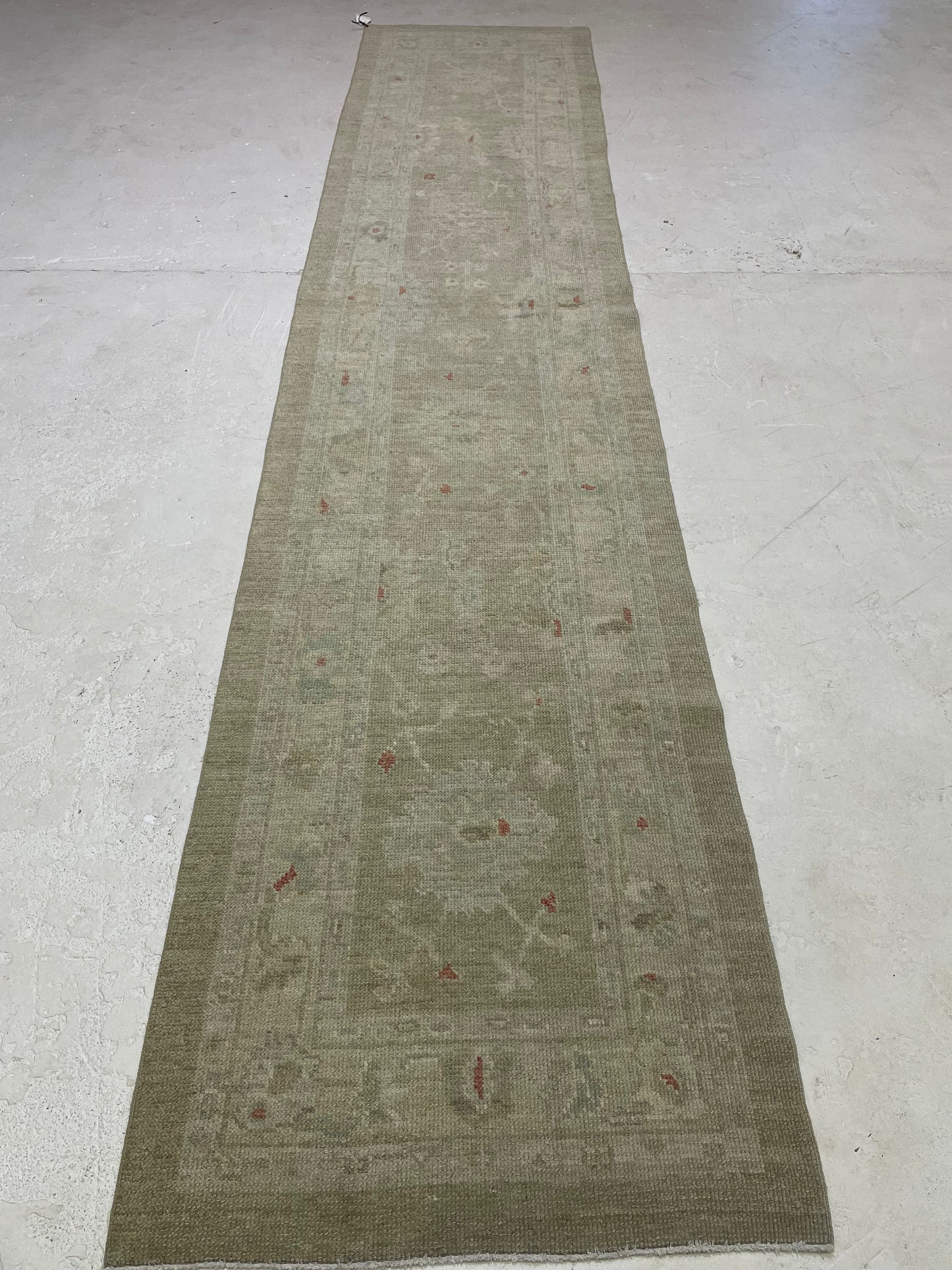 Hand-Knotted Wool Runner Turkish Oushak 2'8" x 12'6"