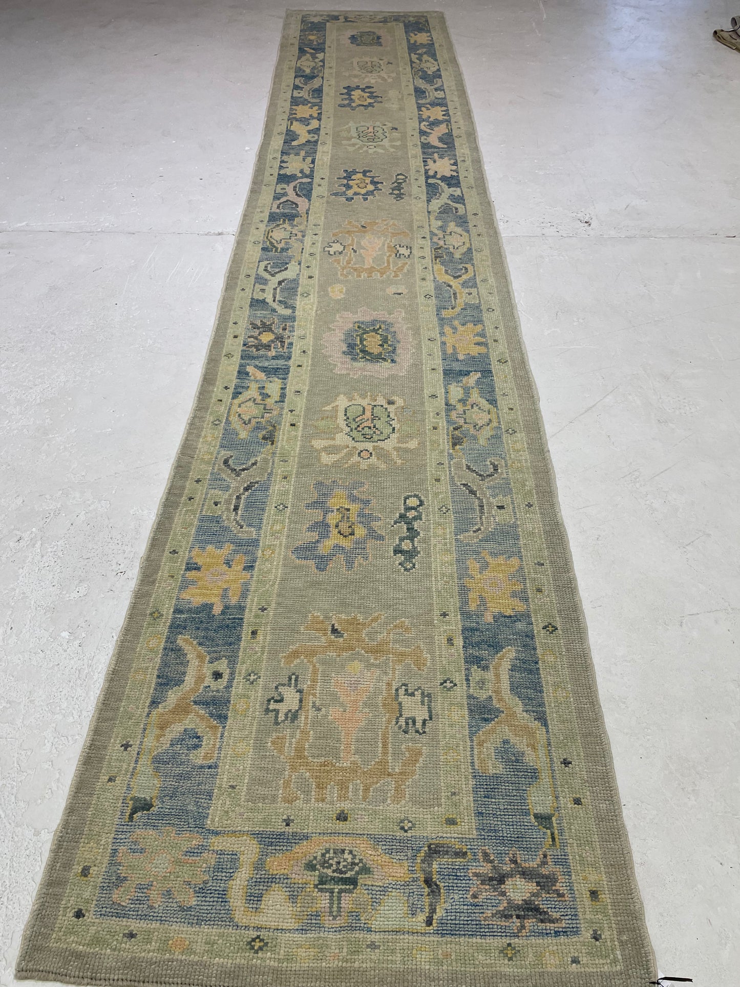 Hand-Knotted Wool Rug Turkish Oushak 2'11" x 15'1"