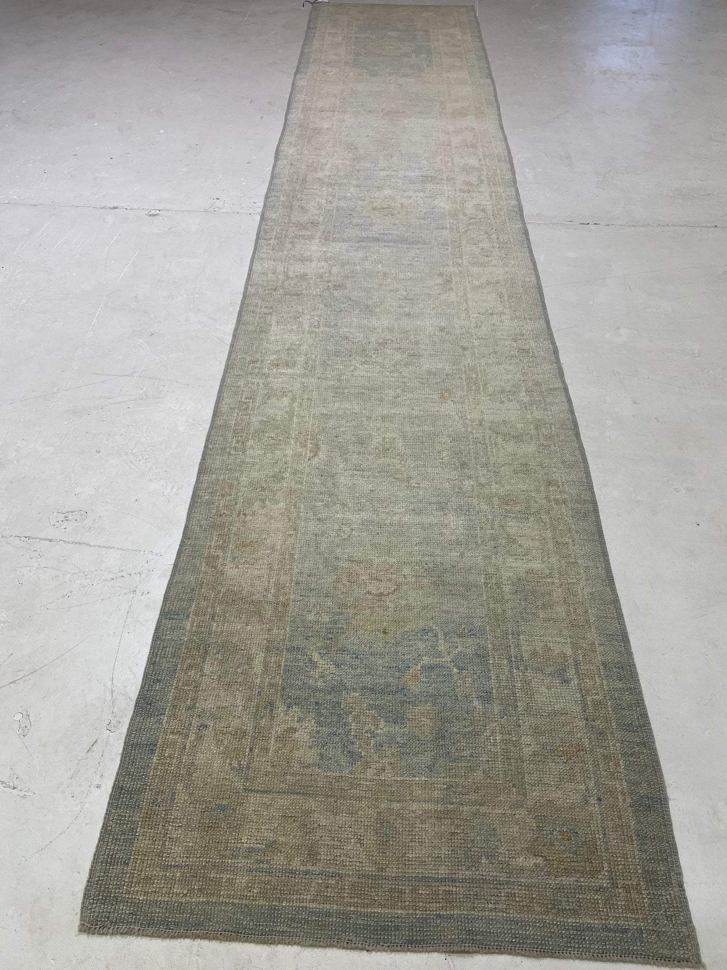 Hand-Knotted Wool Rug Turkish Oushak 2'9" x 15'8"
