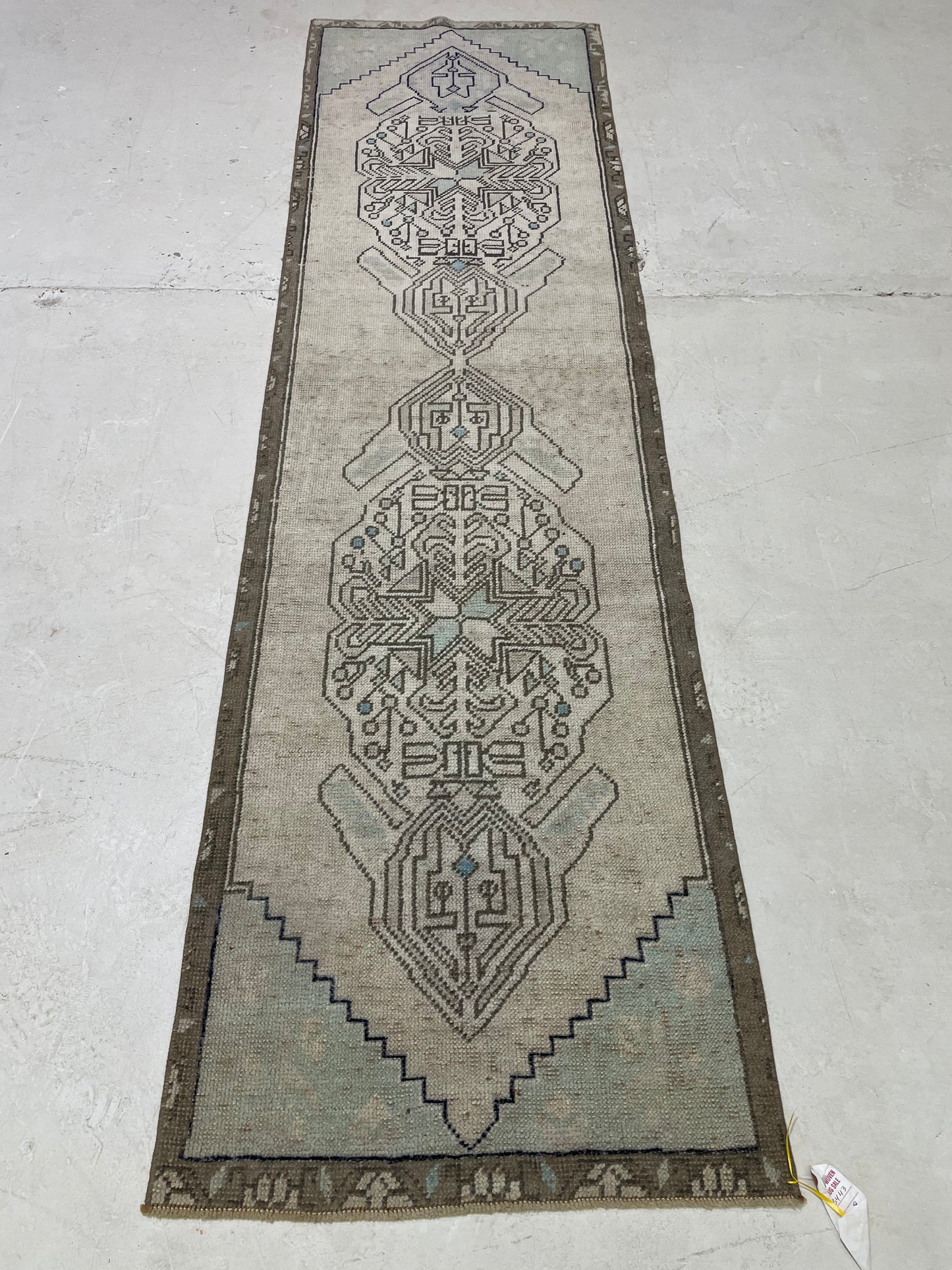 Hand-Knotted Wool Runner Turkish Oushak 2'3" x 8'