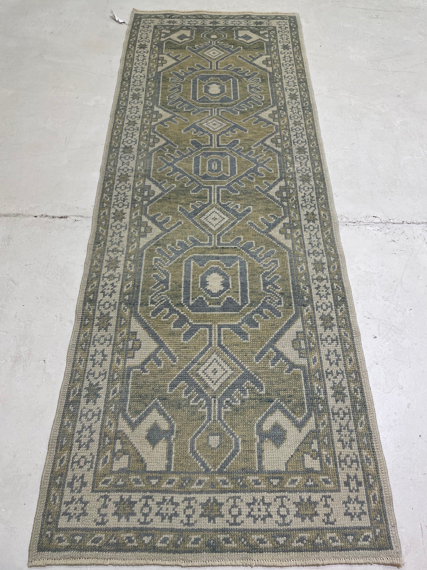 Hand-Knotted Wool Runner Turkish Oushak 2'11" x 8'