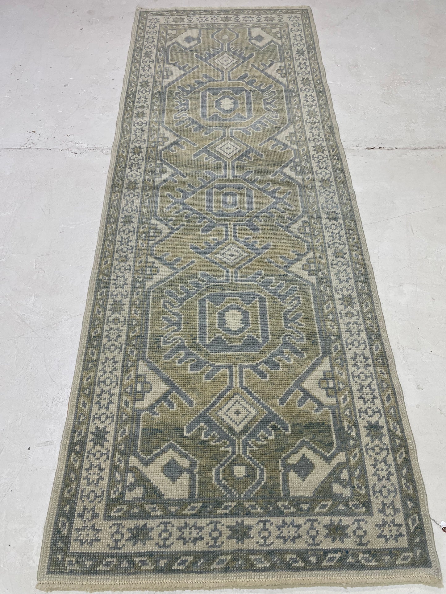 Hand-Knotted Wool Runner Turkish Oushak 2'11" x 8'