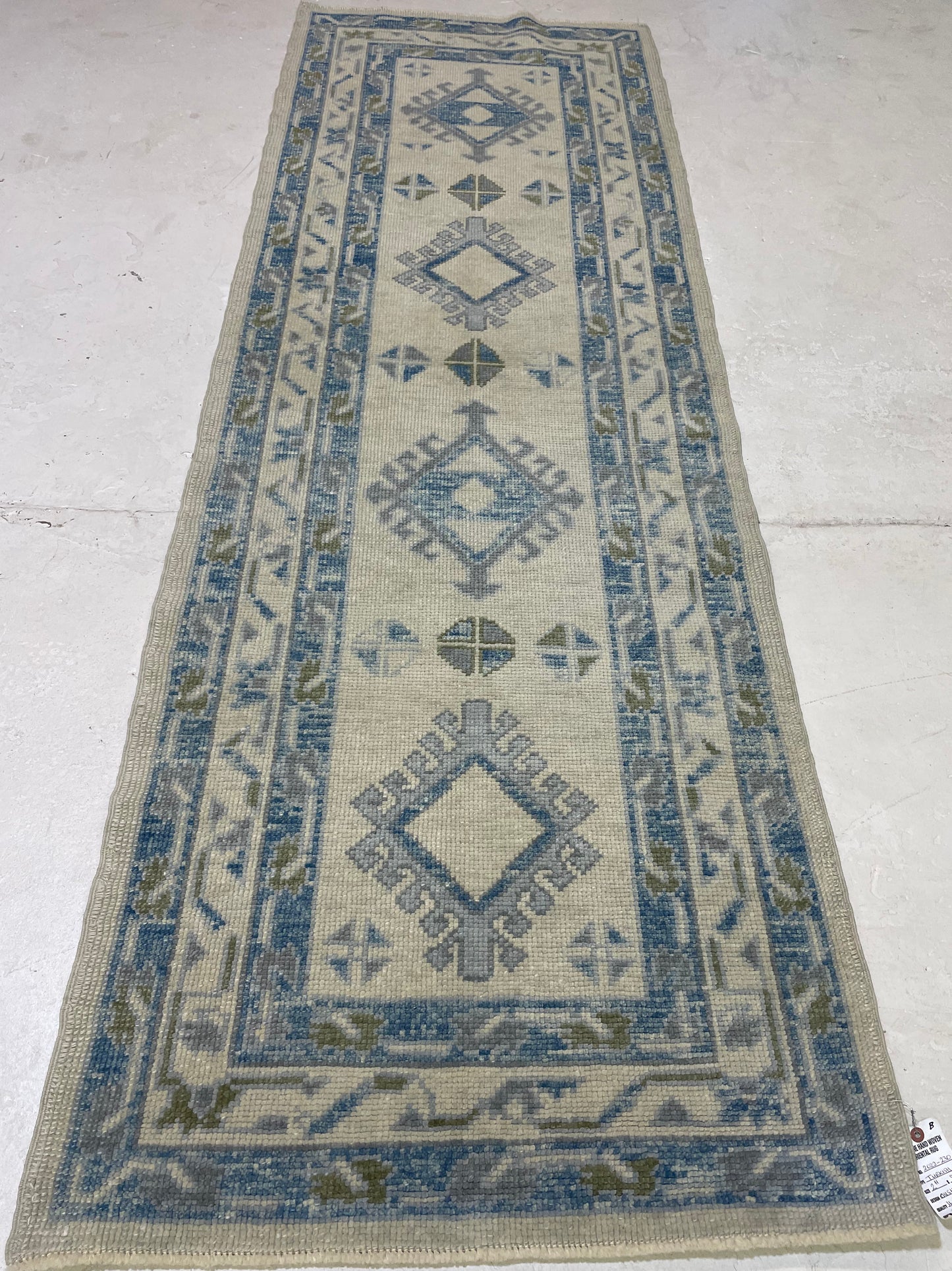 Hand-Knotted Wool Runner Turkish Oushak 2'11" x 8'6"