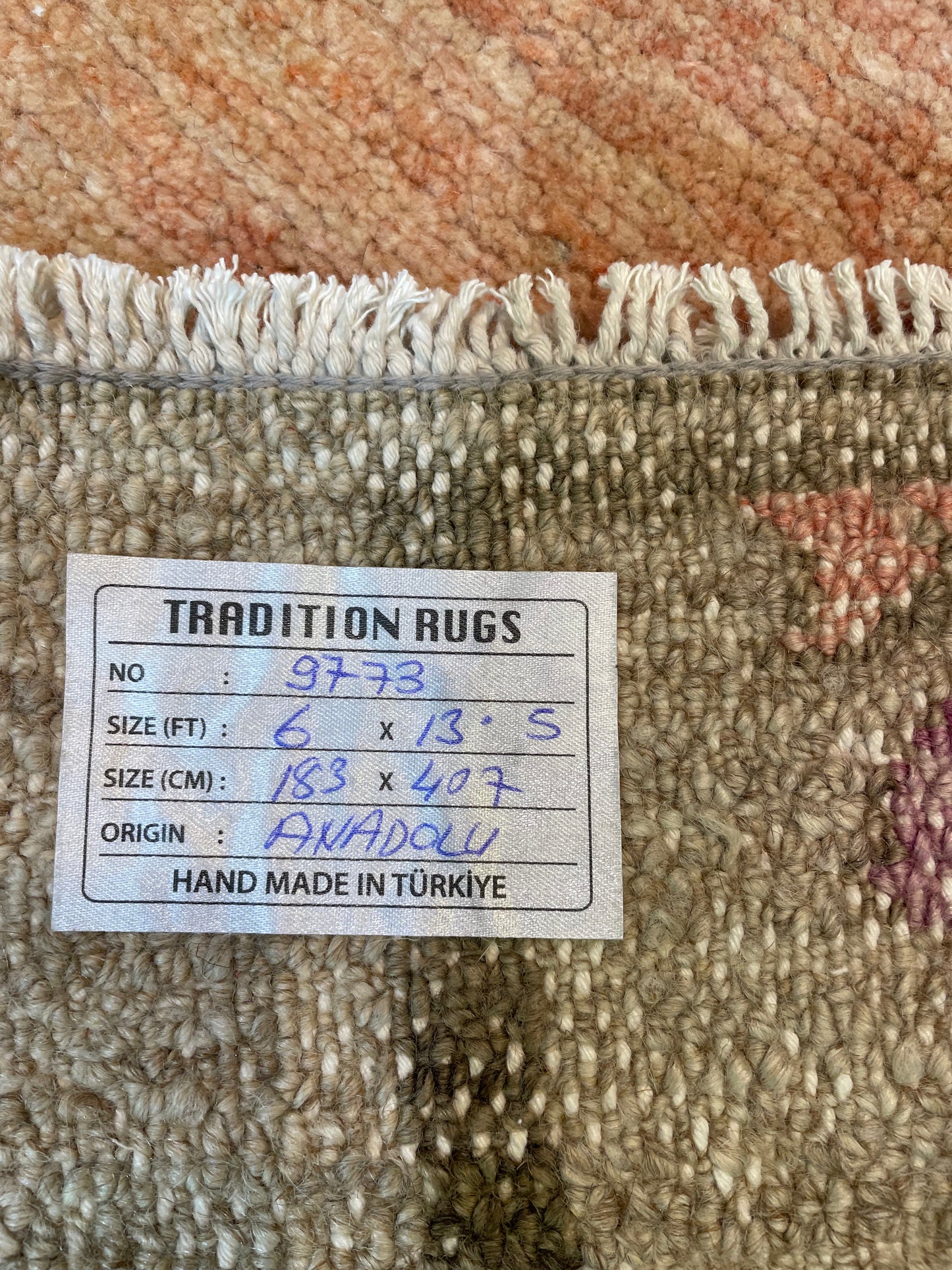 Hand-Knotted Wool Gallery Size Turkish Oushak 6' x 13'5"