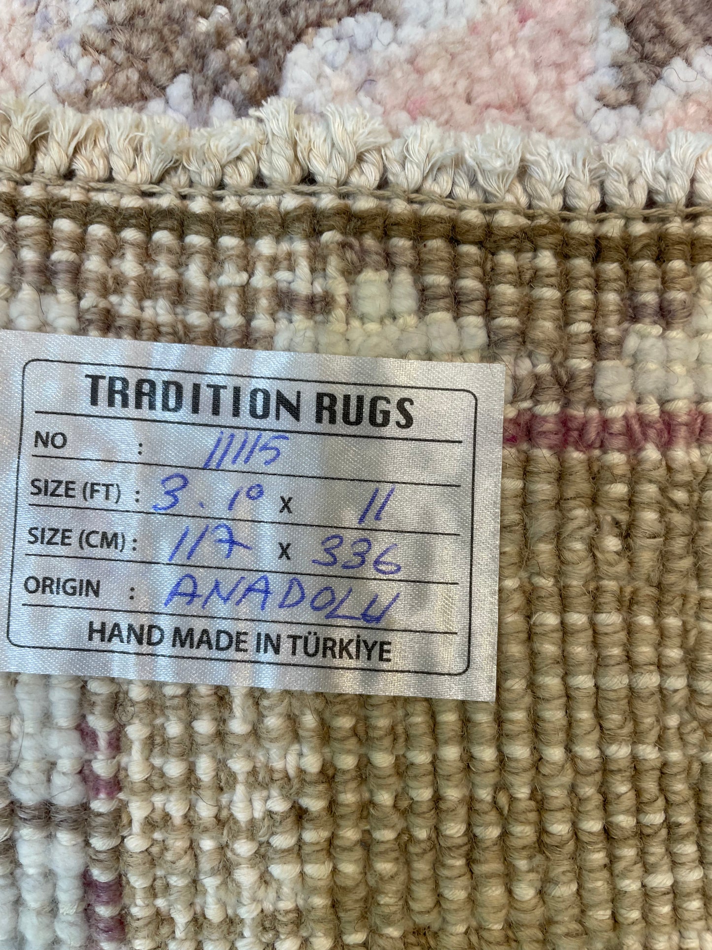 Hand-Knotted Wool Runner Turkish Oushak 3'10" x 11