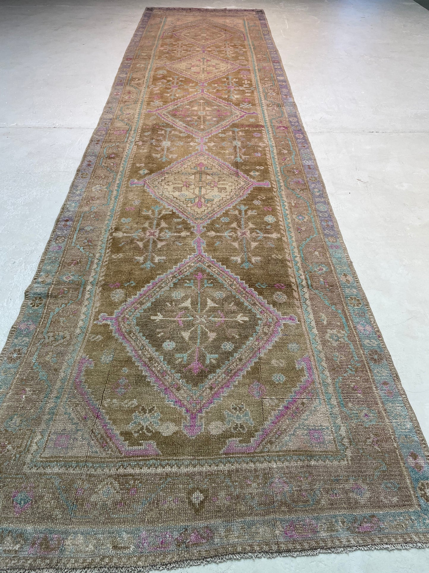 Hand-Knotted Wool Gallery Size Turkish Oushak 4'7" x 10'8"