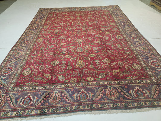 Hand-Knotted Wool Rug Tabriz allover design 9'5" x 12'3"