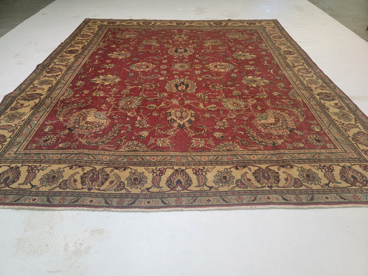 Hand-Knotted Wool Rug Tabriz Allover Design 11' x 12'5"