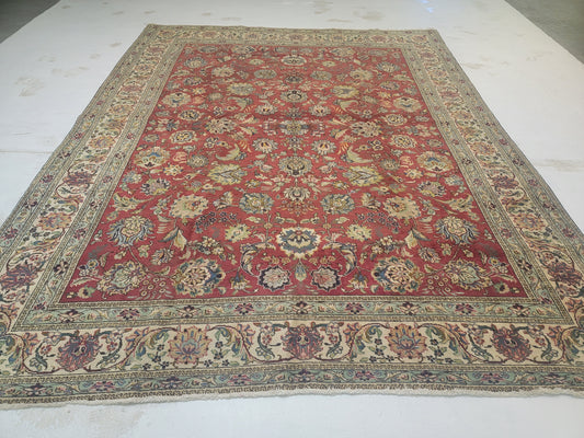 Hand-Knotted Wool Rug Tabriz Allover Design 9'9" x 12'7"