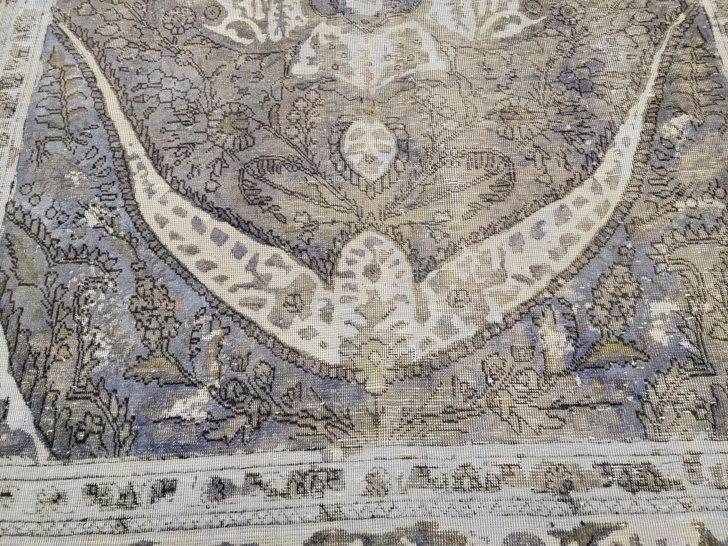 Hand-Knotted Wool Destressed Over dye charcole  Rug Tabriz medallion Design 6'3" x 9'4"