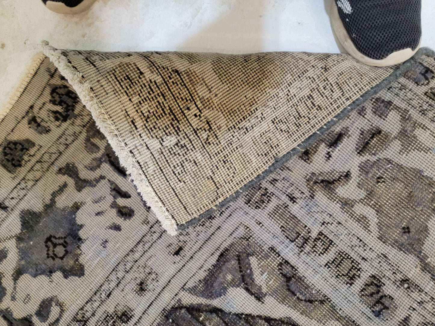 Hand-Knotted Wool Destressed Over dye charcole  Rug Tabriz medallion Design 6'3" x 9'4"
