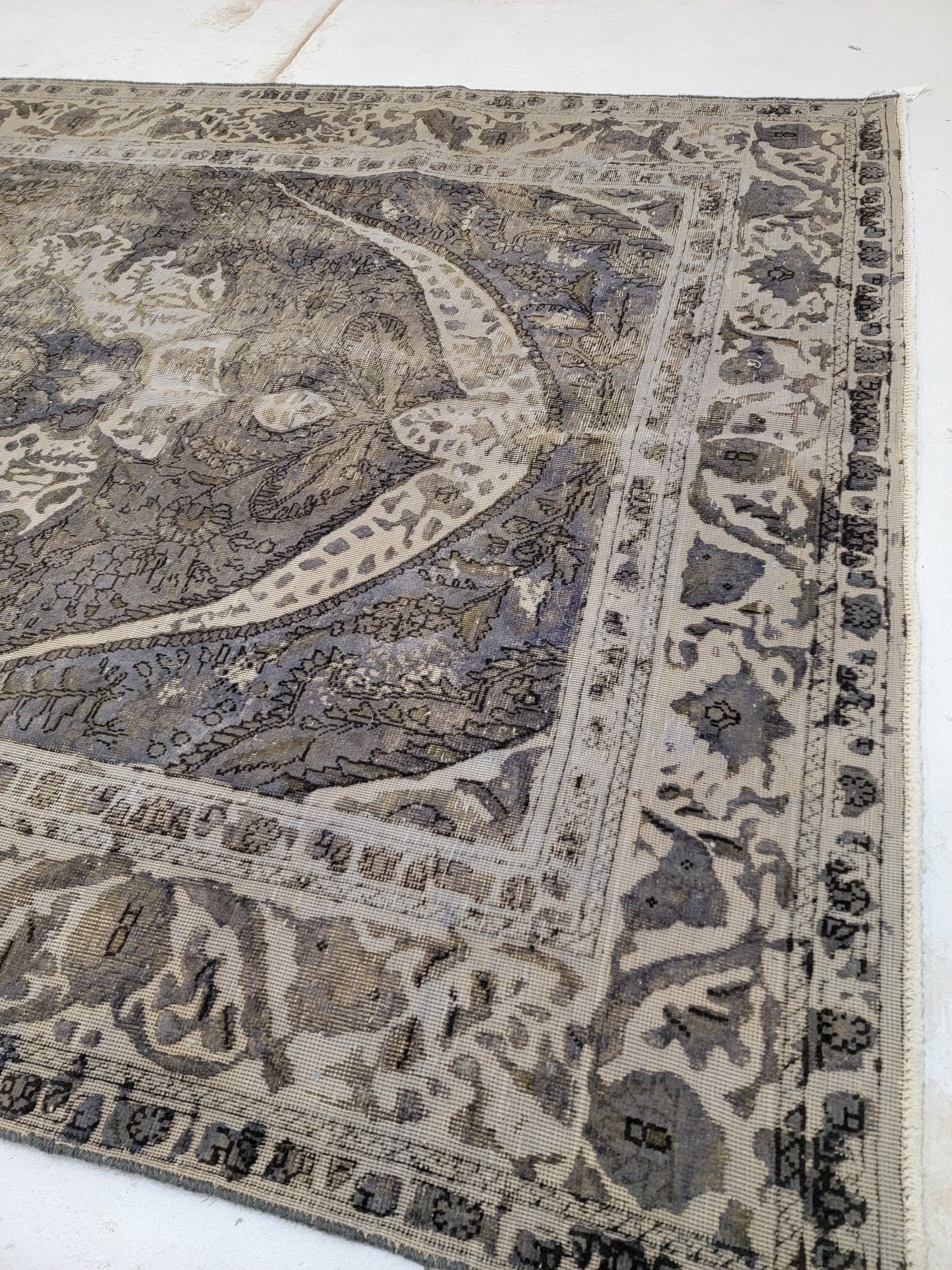 Hand-Knotted Wool Destressed Over dye charcole  Rug Tabriz medallion Design 6'3" x 9'4"