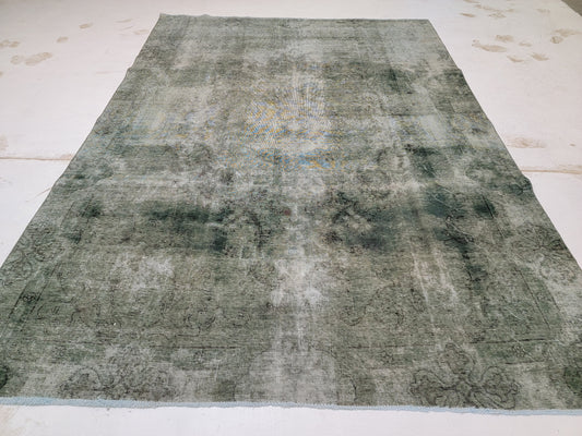 Hand-Knotted Wool Distressed Over Dye Rug Tabriz 7'8" x 10'1"